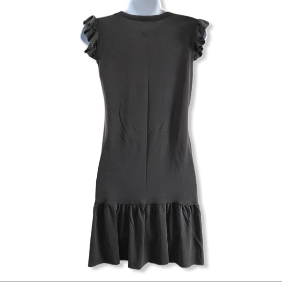Raw Edge Hem Soft Stretch Ruffle Sleeve Dress - Picture 2 of 8